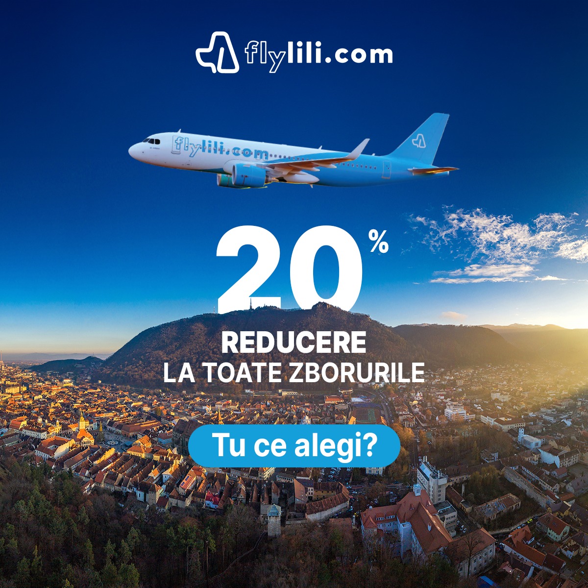 FLY LILI oferă reduceri de 20% pentru toate zborurile cu plecare din Brașov